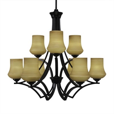 Toltec Lighting Zilo 9 - Light Chandelier in  Matte Black with 5.5" Zilo Cayenne Linen  Shade