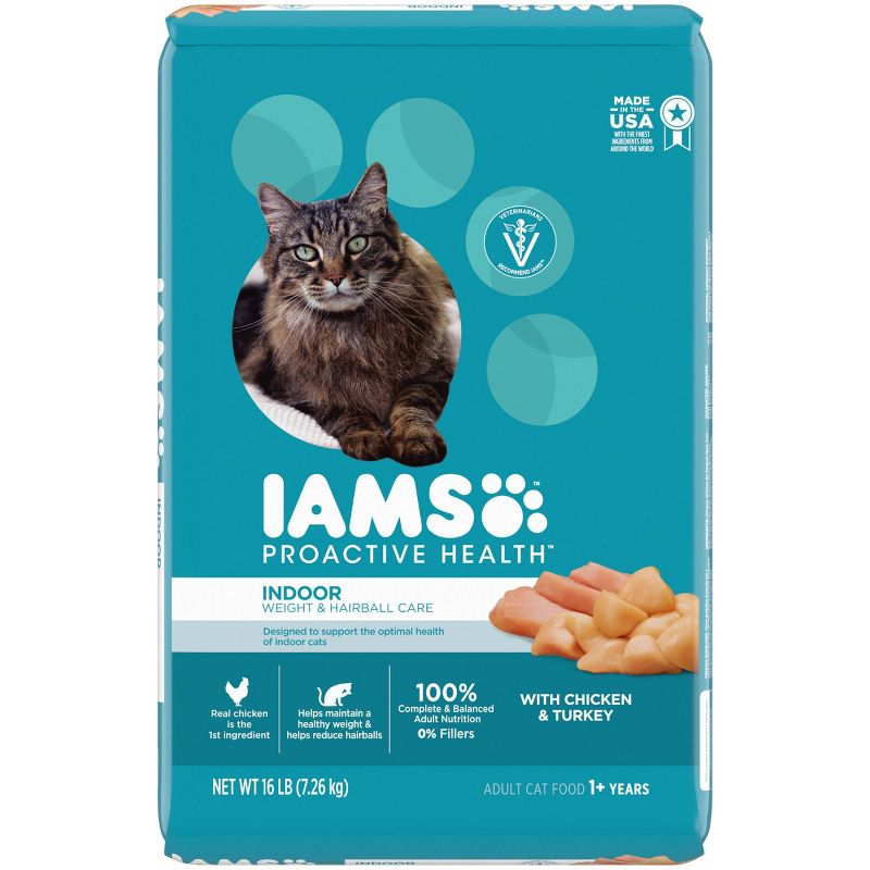 IAMS Proactive Health Indoor Weight Control &#38; Hairball Care with Chicken &#38; Turkey Adult Premium Dry Cat Food - 16lbs, 1 of 12