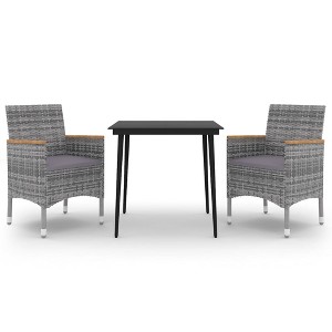 vidaXL 3 Piece Patio Dining Set with Cushions Poly Rattan and Glass - 1 of 1