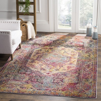 Crystal Red and Teal Synthetic Rectangular Area Rug