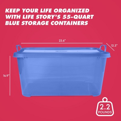 Blue 55 Quart Stackable Plastic Storage Bins with Lids, Set of 6