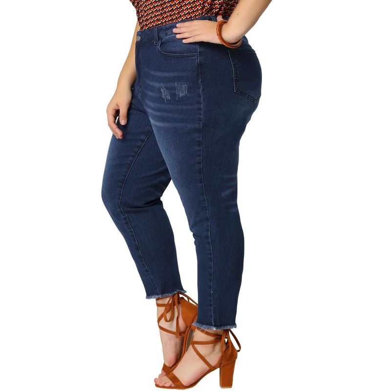 Agnes Orinda Women's Plus Size Denim Pants Frayed Washed Ankle Jeans with Slash Pockets, 2 of 7