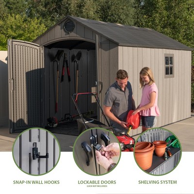 8' x 12' Black Polyethylene Outdoor Storage Shed with Shelving and Windows