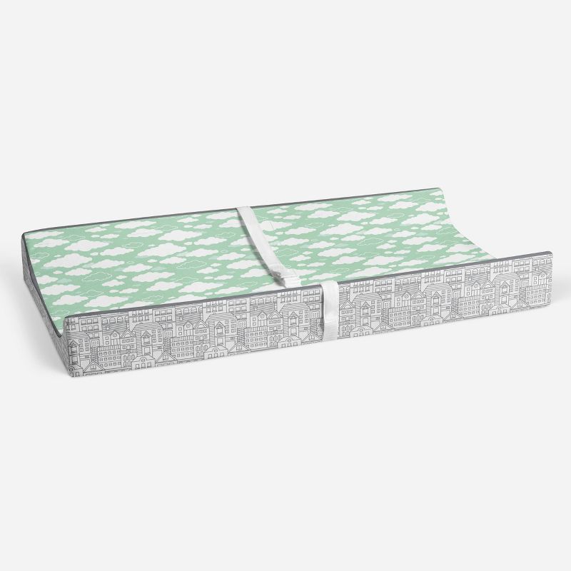 Bacati - Clouds in the City Mint/ Clouds Quilted Changing Pad Cover, 4 of 10