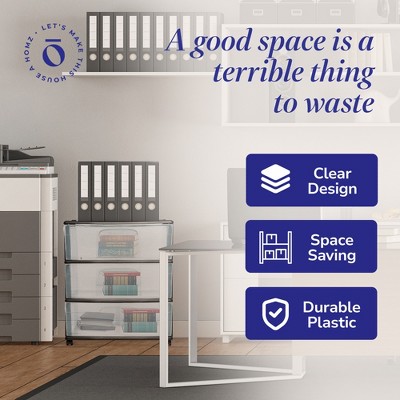 Homz Black and Clear Plastic 3-Drawer Storage Cart with Wheels