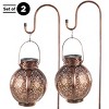 Set of 2 Solar Outdoor Lights - Hanging or Tabletop Rechargeable LED Lantern Set with 2 Shepherd Hooks for Outdoor Decor by Pure Garden (Bronze) - 3 of 4