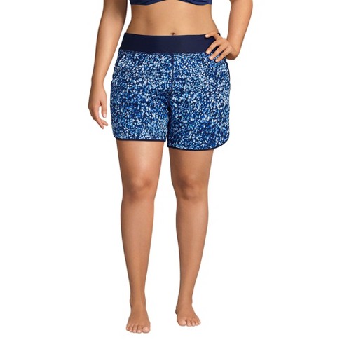Lands' End Women's Plus Size 5 Quick Dry Swim Shorts with Panty - 16W -  Navy/Turquoise Mosaic Dot