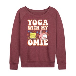Women's - SpongeBob SquarePants - Yoga With My Omie Lightweight French Terry Wide Neck Long Sleeve Shirt - 1 of 4