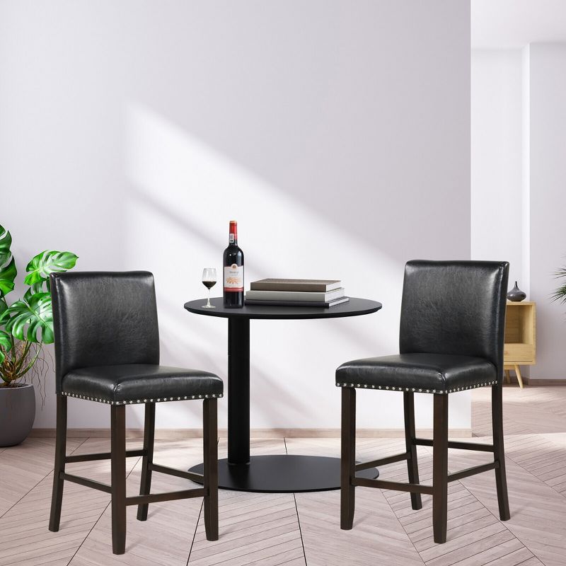 Tangkula Set of 4 Bar Stools PVC Leather Counter Height Chairs for Kitchen Island Black, 4 of 10