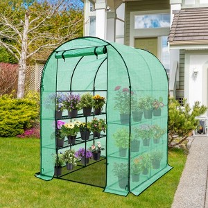 EAGLE PEAK 3-Tier Greenhouse, 8 Wire Shelves, 56.3"x56.3"x76.8", Clear/Green PE Cover - 1 of 4