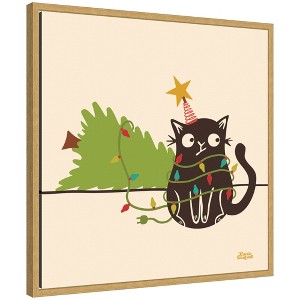 Kate & Laurel All Things Decor Sylvie Framed Canvas Meowy Christmas Dear Santa by Carrie Cantwell - 1 of 4