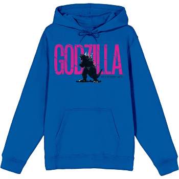 Godzilla Classic Oversized Logo Long Sleeve Blue Women's Hooded Sweatshirt