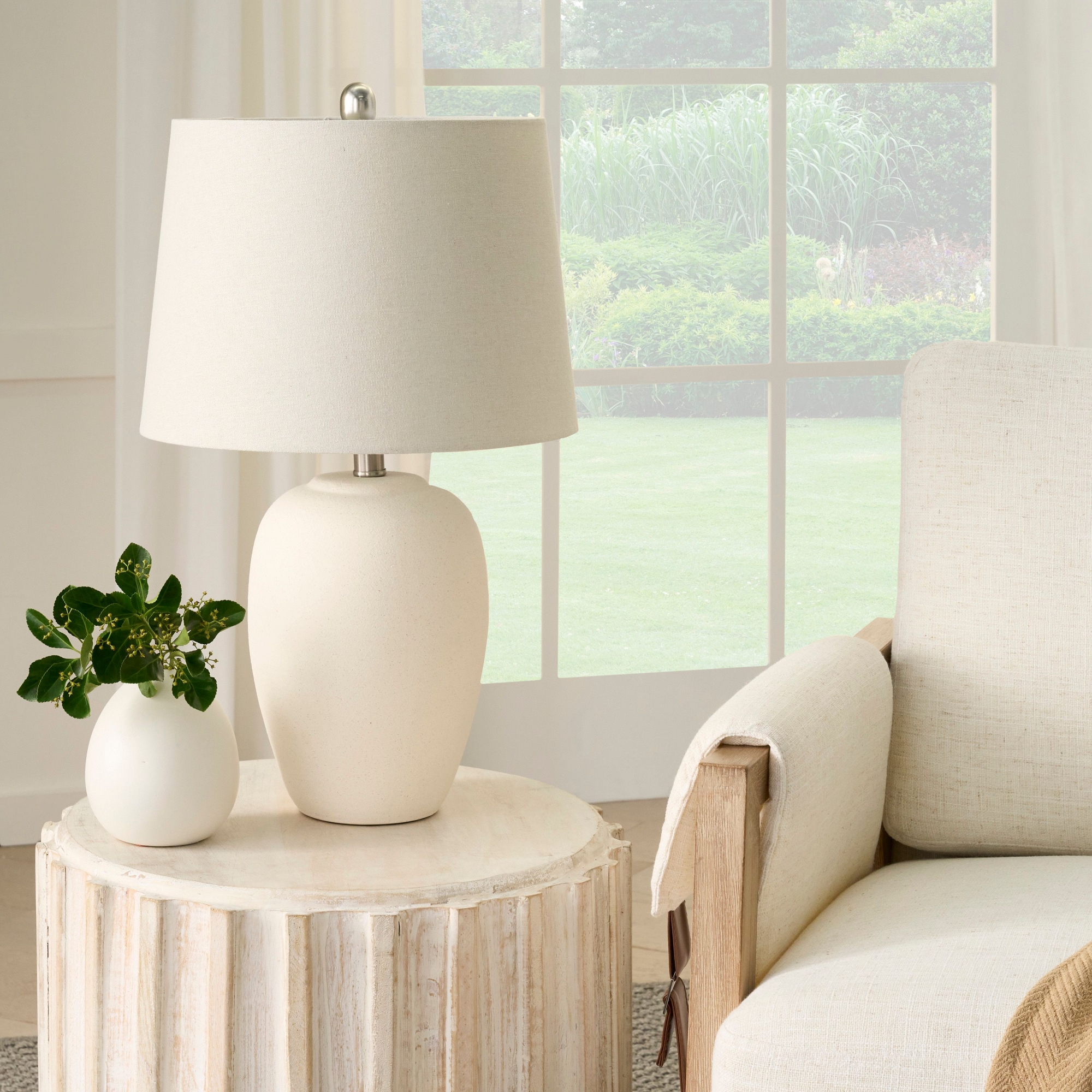 Nourison 23" Off-White Natural Ceramic Urn Table Lamp