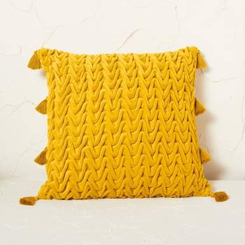 Velvet Dimensional Chevron Pattern Square Throw Pillow Gold - Opalhouse™ designed with Jungalow™