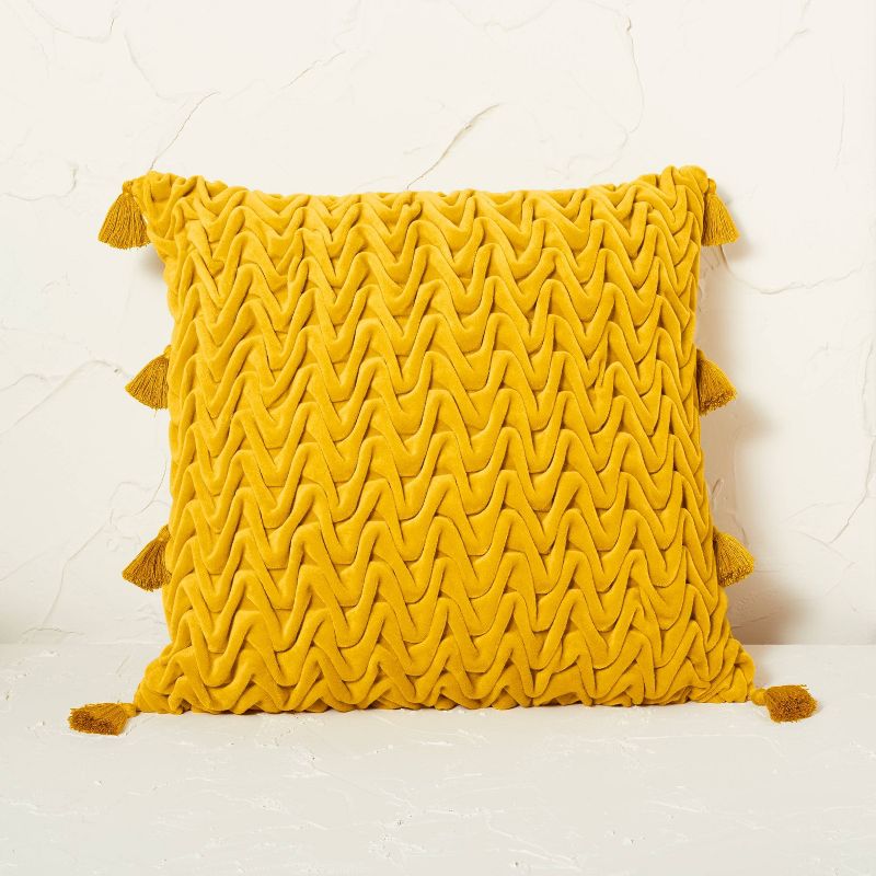 Velvet Dimensional Chevron Pattern Square Throw Pillow Gold - Opalhouse&#8482; designed with Jungalow&#8482;, 1 of 6
