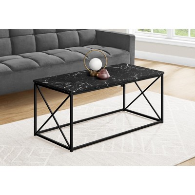 Coffee Table, Accent, Cocktail, Rectangular, Living Room, 40inl, Black Marble Look Laminate, Black Metal, Contemporary, Modern