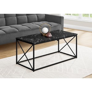 Coffee Table, Accent, Cocktail, Rectangular, Living Room, 40inl, Black Marble Look Laminate, Black Metal, Contemporary, Modern - 1 of 1