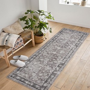 Indoor Washable Area Rug, Vintage Living Room Carpet, Floral Bedroom Retro Accent Throw Rug Office Dining Room Nursery, Brown/Black/Gray/Green - 1 of 4