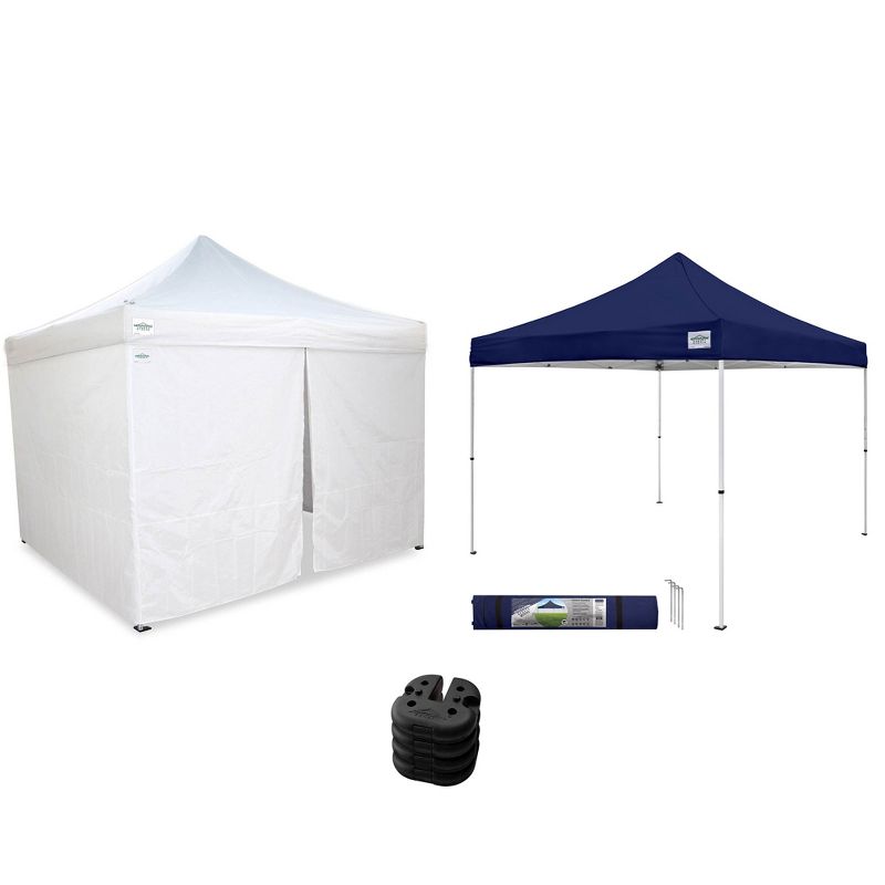 Caravan Canopy V-Series 10 x 10' 2 Straight Leg Sidewall Kit & M-Series Pro 2 10 x 10 Foot Shade Tent w/Roller Bag & Set of 4 6-Pound Weight Plates, 1 of 7