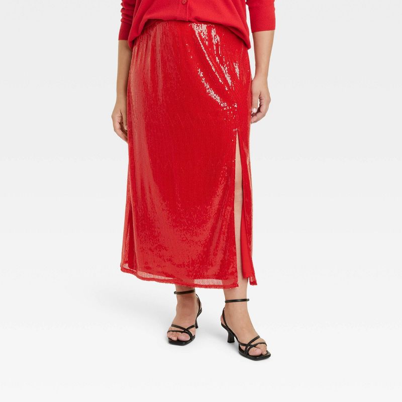 Women&#39;s Sequin A-Line Midi Skirt - A New Day&#8482; Red, 1 of 10