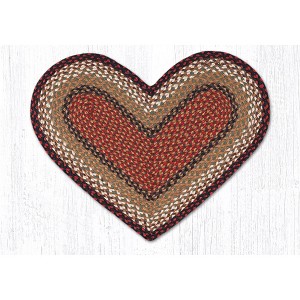 Earth Rugs Burgundy Mustard Heart Braided Jute Rug 20"x30" – Rustic Farmhouse Accent Handcrafted from Natural Fibers - 1 of 3