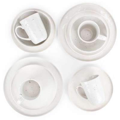 Shiny Speckled White Ceramic Dinnerware Set - Service for 4