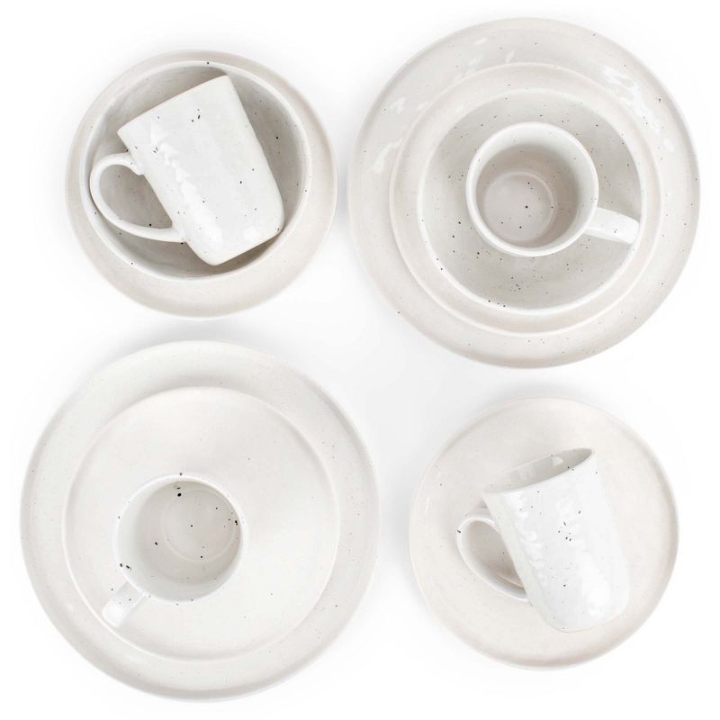 Elanze Designs Shiny Speckled Ceramic Dinnerware 16 Piece Set - Service for 4, White, 3 of 6