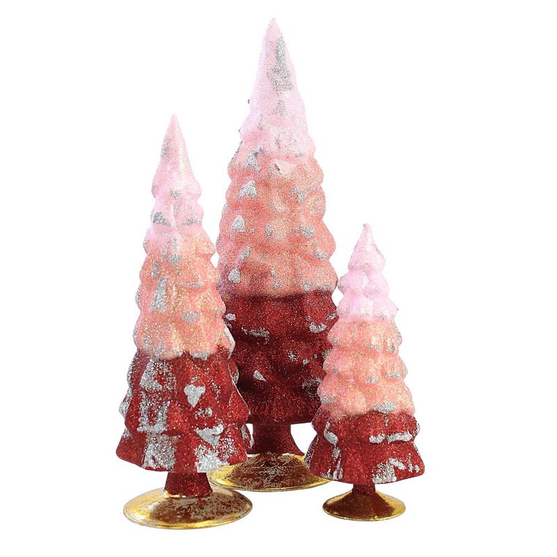 Cody Foster 11.75 In Red Glitter Gradient Trees Christmas Valentines Set/3 Decorative Village Decor Mantle Holiday Tree Sculptures, 1 of 4