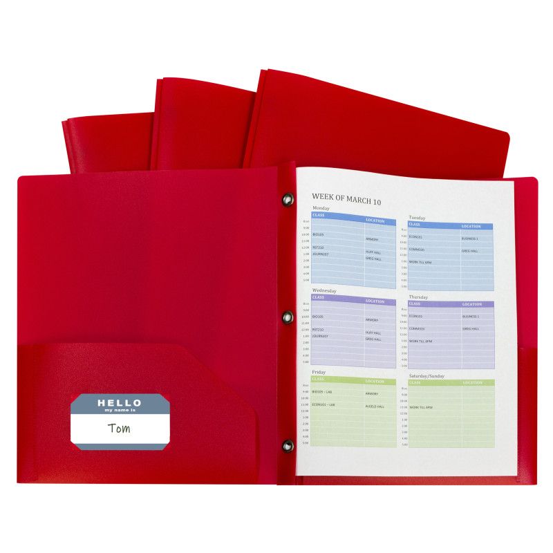 C-Line Two-Pocket Heavyweight Poly Portfolio Folder with Prongs, Red, Pack of 10, 1 of 2