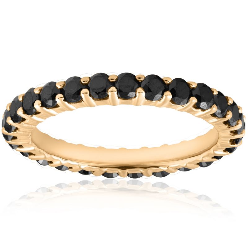 Pompeii3 1 1/2ct Black Diamond Eternity Ring 14k Yellow Gold Womens Stackable Band, 1 of 4