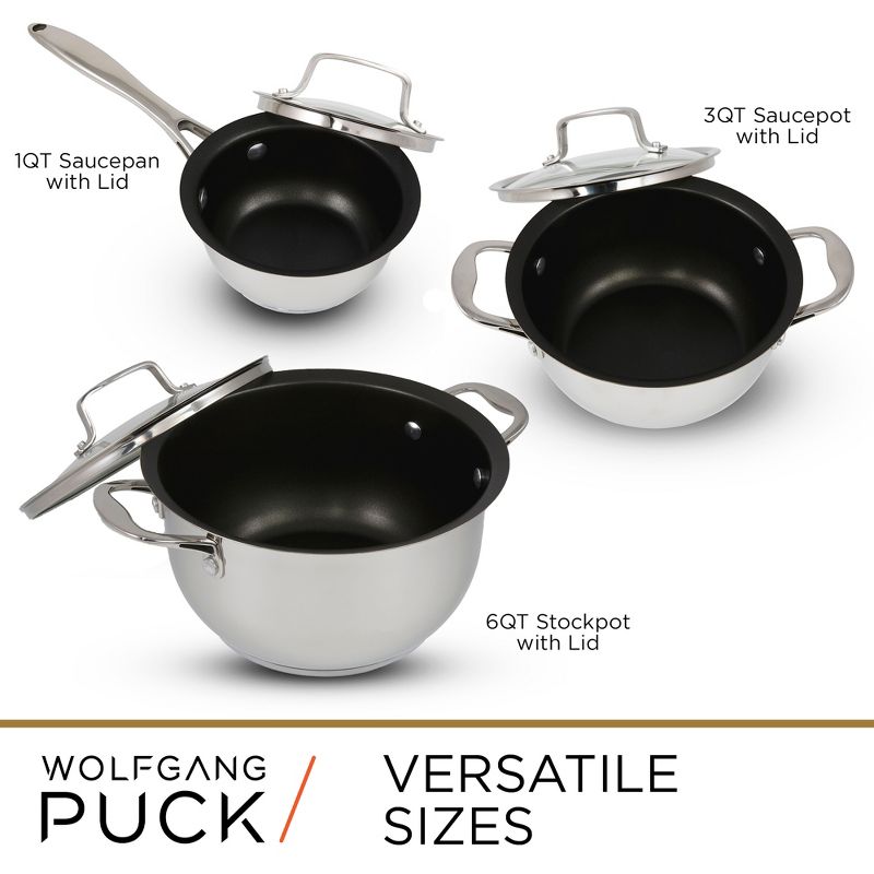 Wolfgang Puck 6-Piece Stainless Steel Pots and Pan Set; Scratch-Resistant Non-Stick Cookware, 5 of 6
