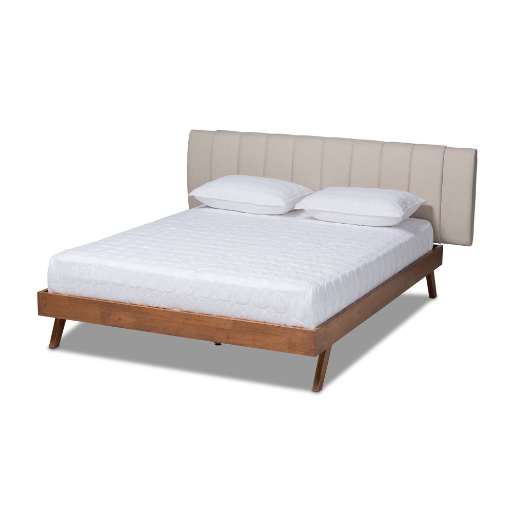 Photos - Bed Frame King Brita Walnut Platform Bed Beige - Baxton Studio