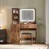 Vanity Desk with LED Lighted Mirror & Power Outlet, Makeup Vanity with Drawers & Cabinet & Chair - 3 of 4