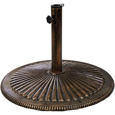 Sunnydaze Outdoor Heavy-Duty Cast Iron Decorative Ridged Design Round Patio Umbrella Base Stand - 22" - Bronze