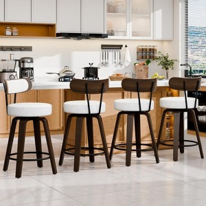 DYHOME 26" Swivel Counter Height Bar Stools with Wood Back and Faux Leather Seat, Set of 4 - 1 of 4