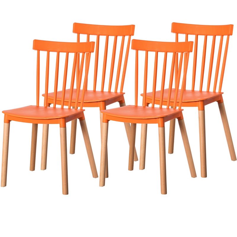 Fabulaxe Plastic Dining Chair Windsor Design with Beech Wood Legs, Orange Set of 4, 1 of 8