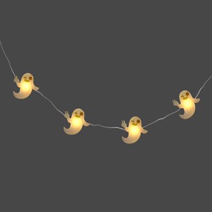 20ct LED 2D Iridescent Plastic Ghost with Peace Sign Halloween Indoor Outdoor Dewdrop String Lights White/Silver - Hyde and EEK! Boutique™ - 1 of 4