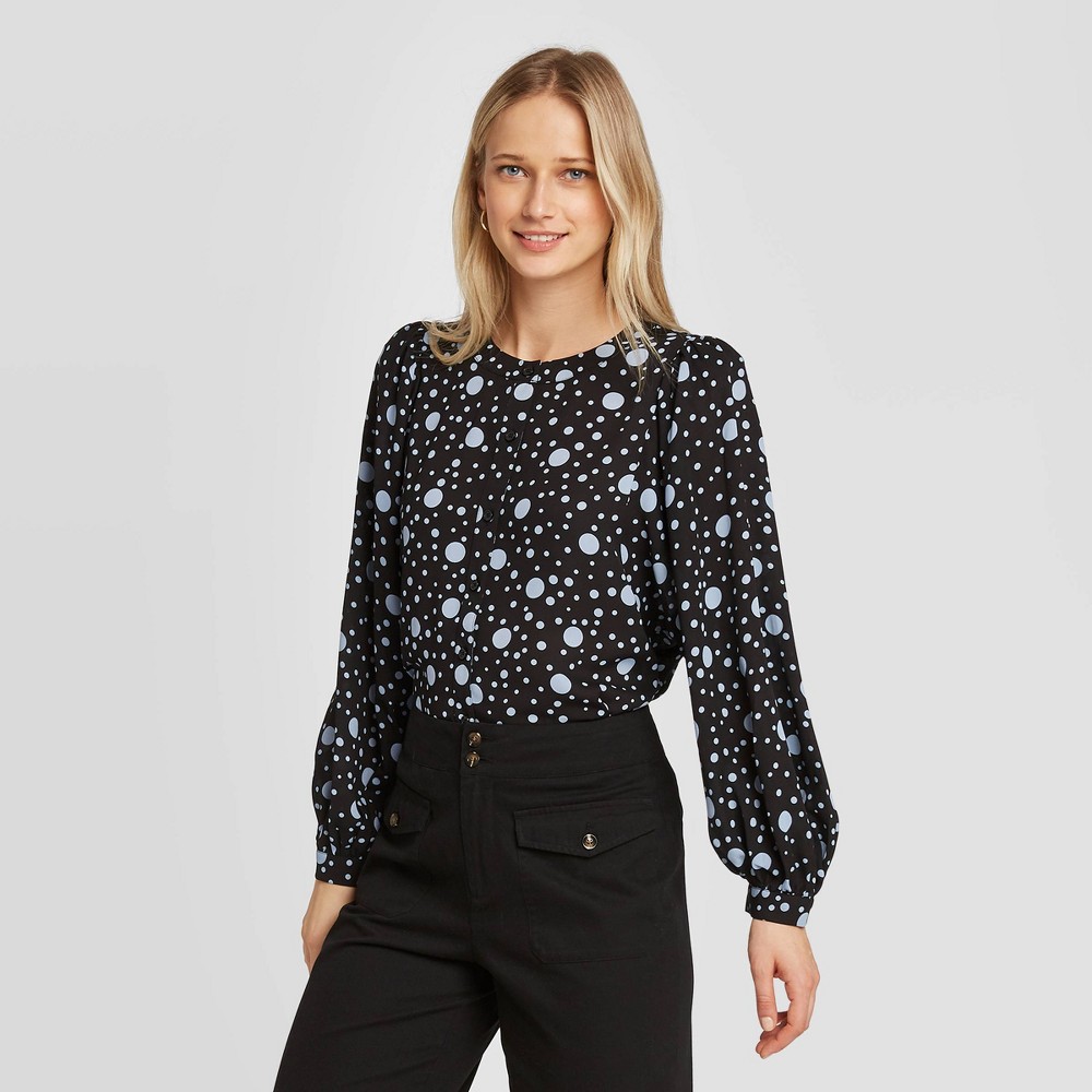 Women's Polka Dot Balloon Long Sleeve Blouse - Who What Wear Black/Blue XXL, Women's, Black Blue was $29.99 now $20.99 (30.0% off)