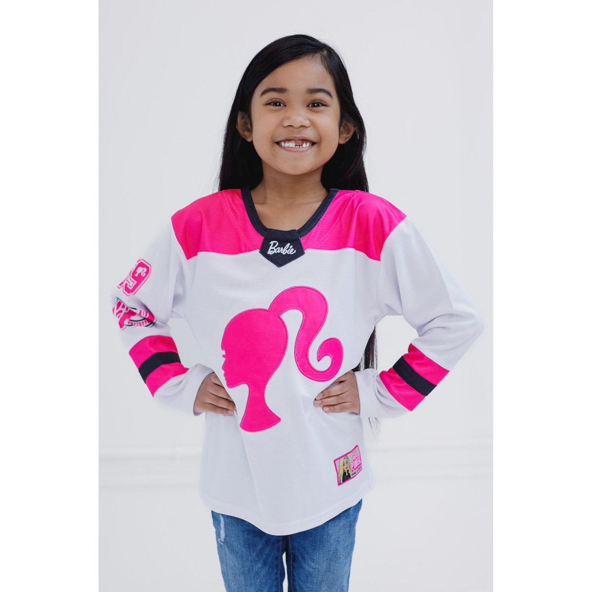 Barbie Girls Mesh Hockey Jersey Long Sleeve T-Shirt Little Kid to Big - thumbnail 6