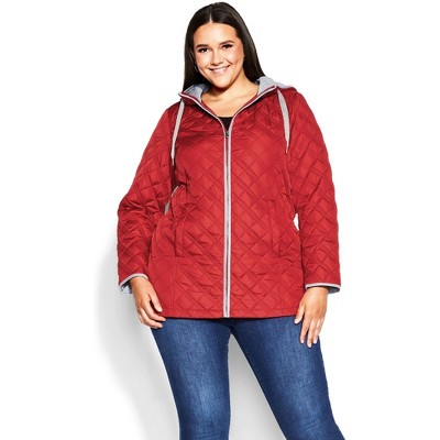 Women's Plus Size Multi Stitch Quilted Coat - Carmine | Evans : Target