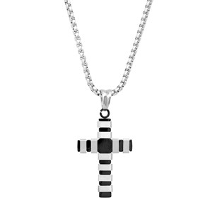 Steeltime 24" Men's two tone stainless steel and black ip cross pendant - 1 of 4