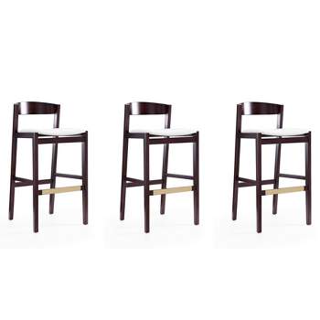 Set of 3 Klismos Upholstered Beech Wood Barstools - Manhattan Comfort