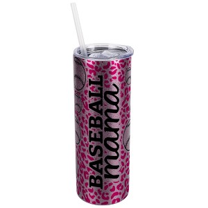 Elanze Designs Leopard Print Hot Pink Rose Gold 20 Ounce Double Wall Stainless Steel Glitter Travel Tumbler With Sliding Lid And Straw, Baseball Mom - 1 of 4
