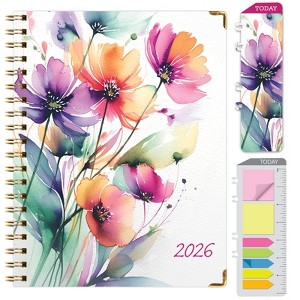 HARDCOVER 2026 Planner, 7"x9": 14 Months (Nov 2025-Dec 2026), Daily/Weekly/Monthly,  Bookmark, Pocket Folder w Sticky Notes (Rainbow Floral) - 1 of 4
