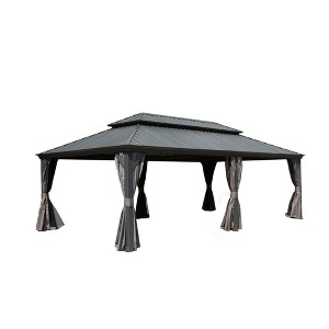 DOMETOUR 14x22FT Hardtop Gazebo, Steel Roof, Aluminum Frame, Gutter System, Curtains & Netting, for Patio/Garden, Grey - 1 of 4