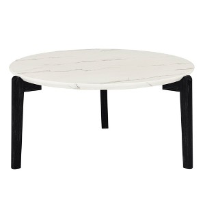 Maliang 36 Inch Round Small Coffee Table, Imitation Marble Tabletop With Rubber Wood Solid Wood Legs For Living Room, Office - 1 of 4