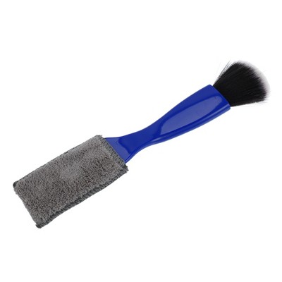 Unique Bargains Car Double Head Detailing Brush Coral Fleece Duster Air Vents Dashboard Screen Brush 8.66" Blue 1 Pc