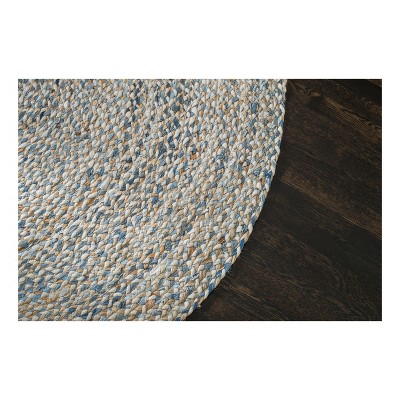 6' Round Braided Denim Blue Cotton and Jute Area Rug