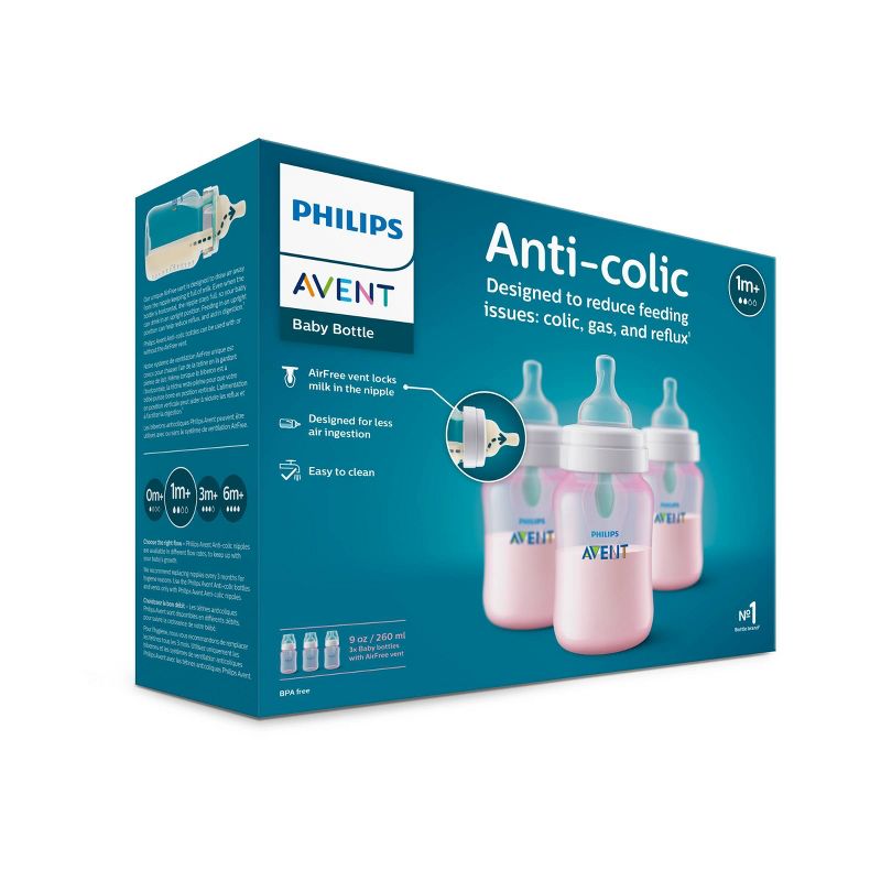 Philips Avent Anti-Colic Baby Bottle with AirFree Vent - Pink - 9oz/3pk, 4 of 19