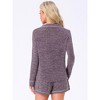 INSPIRE CHIC Women's Loungewear Button Up Drawstring Contrast Edging Notch Collar Long Sleeve Shorts Lounge Set  with Pockets - 4 of 4